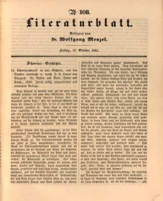 Morgenblatt für gebildete Leser. Literaturblatt (Morgenblatt für gebildete Stände) Freitag 22. Oktober 1841