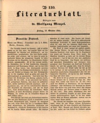 Morgenblatt für gebildete Leser. Literaturblatt (Morgenblatt für gebildete Stände) Freitag 29. Oktober 1841