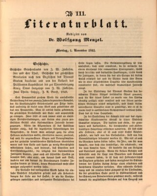 Morgenblatt für gebildete Leser. Literaturblatt (Morgenblatt für gebildete Stände) Montag 1. November 1841