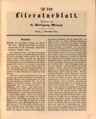 Morgenblatt für gebildete Leser. Literaturblatt (Morgenblatt für gebildete Stände) Freitag 5. November 1841