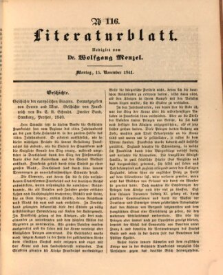 Morgenblatt für gebildete Leser. Literaturblatt (Morgenblatt für gebildete Stände) Montag 15. November 1841