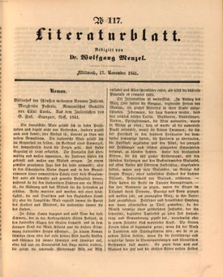 Morgenblatt für gebildete Leser. Literaturblatt (Morgenblatt für gebildete Stände) Mittwoch 17. November 1841