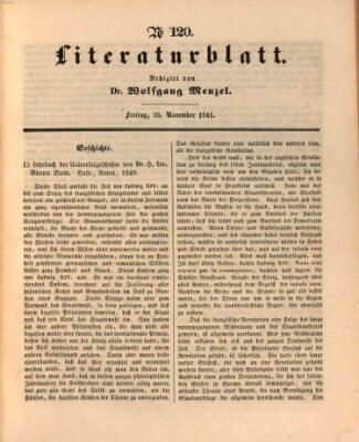 Morgenblatt für gebildete Leser. Literaturblatt (Morgenblatt für gebildete Stände) Freitag 26. November 1841