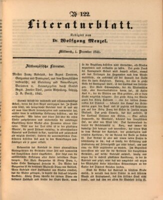 Morgenblatt für gebildete Leser. Literaturblatt (Morgenblatt für gebildete Stände) Mittwoch 1. Dezember 1841