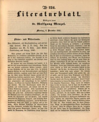 Morgenblatt für gebildete Leser. Literaturblatt (Morgenblatt für gebildete Stände) Montag 6. Dezember 1841