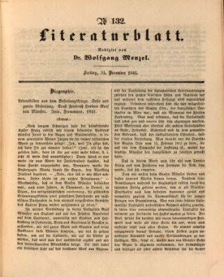 Morgenblatt für gebildete Leser. Literaturblatt (Morgenblatt für gebildete Stände) Freitag 31. Dezember 1841