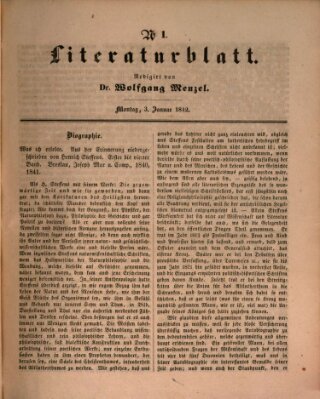 Morgenblatt für gebildete Leser. Literaturblatt (Morgenblatt für gebildete Stände) Montag 3. Januar 1842