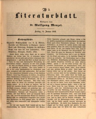 Morgenblatt für gebildete Leser. Literaturblatt (Morgenblatt für gebildete Stände) Freitag 14. Januar 1842