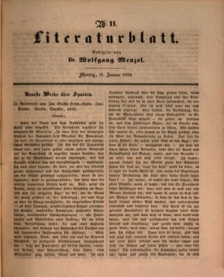 Morgenblatt für gebildete Leser. Literaturblatt (Morgenblatt für gebildete Stände) Montag 31. Januar 1842