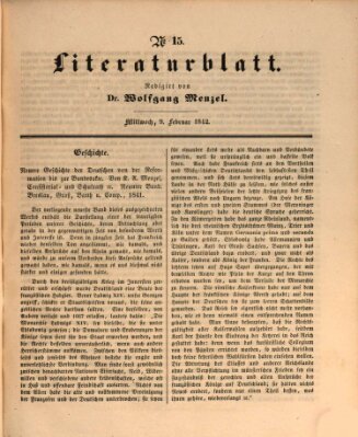 Morgenblatt für gebildete Leser. Literaturblatt (Morgenblatt für gebildete Stände) Mittwoch 9. Februar 1842