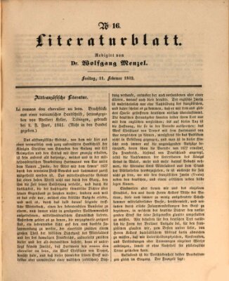 Morgenblatt für gebildete Leser. Literaturblatt (Morgenblatt für gebildete Stände) Freitag 11. Februar 1842