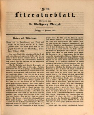 Morgenblatt für gebildete Leser. Literaturblatt (Morgenblatt für gebildete Stände) Freitag 18. Februar 1842