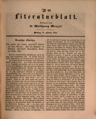 Morgenblatt für gebildete Leser. Literaturblatt (Morgenblatt für gebildete Stände) Montag 28. Februar 1842