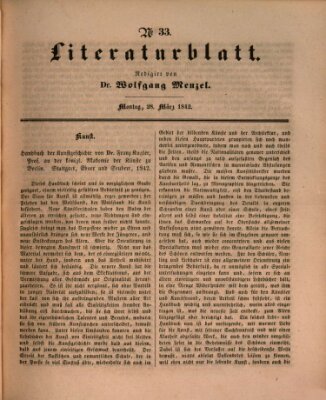 Morgenblatt für gebildete Leser. Literaturblatt (Morgenblatt für gebildete Stände) Montag 28. März 1842