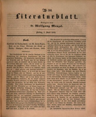 Morgenblatt für gebildete Leser. Literaturblatt (Morgenblatt für gebildete Stände) Freitag 1. April 1842