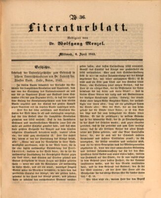 Morgenblatt für gebildete Leser. Literaturblatt (Morgenblatt für gebildete Stände) Mittwoch 6. April 1842