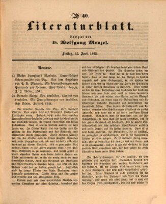 Morgenblatt für gebildete Leser. Literaturblatt (Morgenblatt für gebildete Stände) Freitag 15. April 1842