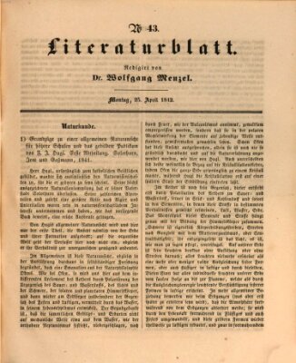 Morgenblatt für gebildete Leser. Literaturblatt (Morgenblatt für gebildete Stände) Montag 25. April 1842