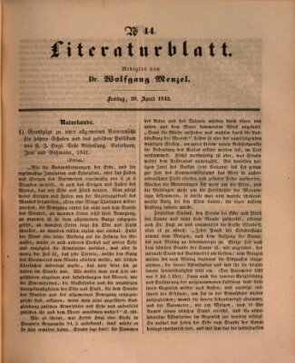 Morgenblatt für gebildete Leser. Literaturblatt (Morgenblatt für gebildete Stände) Freitag 29. April 1842