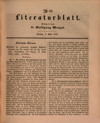 Morgenblatt für gebildete Leser. Literaturblatt (Morgenblatt für gebildete Stände) Freitag 3. Juni 1842