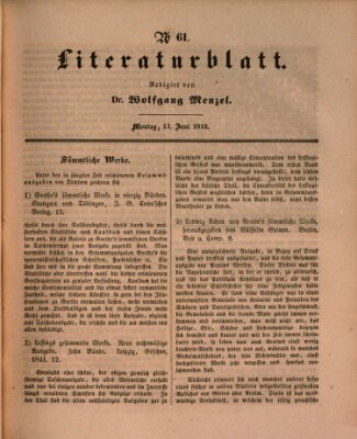 Morgenblatt für gebildete Leser. Literaturblatt (Morgenblatt für gebildete Stände) Montag 13. Juni 1842