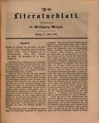 Morgenblatt für gebildete Leser. Literaturblatt (Morgenblatt für gebildete Stände) Freitag 17. Juni 1842