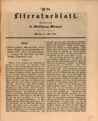 Morgenblatt für gebildete Leser. Literaturblatt (Morgenblatt für gebildete Stände) Montag 11. Juli 1842