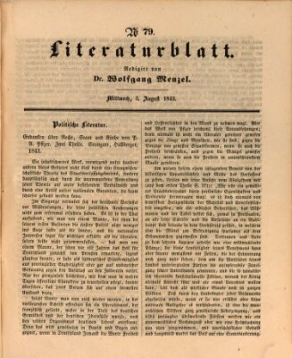 Morgenblatt für gebildete Leser. Literaturblatt (Morgenblatt für gebildete Stände) Mittwoch 3. August 1842