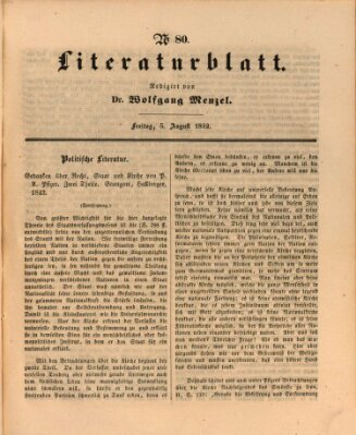 Morgenblatt für gebildete Leser. Literaturblatt (Morgenblatt für gebildete Stände) Freitag 5. August 1842