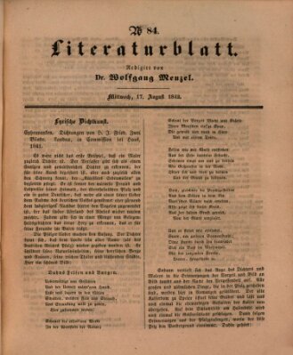 Morgenblatt für gebildete Leser. Literaturblatt (Morgenblatt für gebildete Stände) Mittwoch 17. August 1842