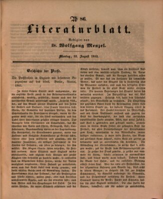 Morgenblatt für gebildete Leser. Literaturblatt (Morgenblatt für gebildete Stände) Montag 22. August 1842