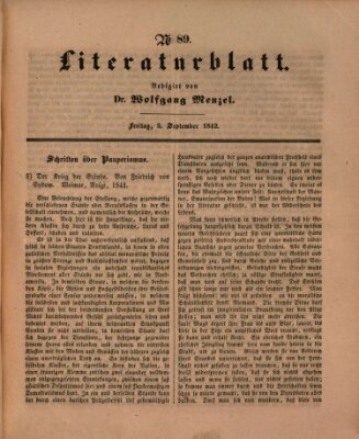 Morgenblatt für gebildete Leser. Literaturblatt (Morgenblatt für gebildete Stände) Freitag 2. September 1842