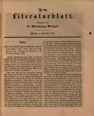 Morgenblatt für gebildete Leser. Literaturblatt (Morgenblatt für gebildete Stände) Montag 5. September 1842