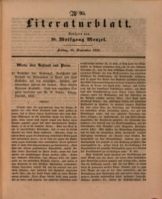 Morgenblatt für gebildete Leser. Literaturblatt (Morgenblatt für gebildete Stände) Freitag 16. September 1842