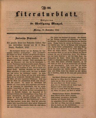 Morgenblatt für gebildete Leser. Literaturblatt (Morgenblatt für gebildete Stände) Montag 19. September 1842