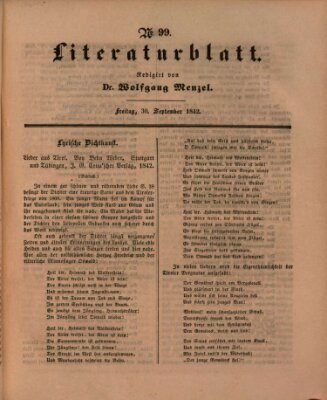 Morgenblatt für gebildete Leser. Literaturblatt (Morgenblatt für gebildete Stände) Freitag 30. September 1842