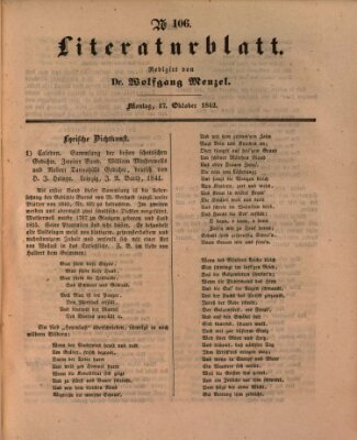 Morgenblatt für gebildete Leser. Literaturblatt (Morgenblatt für gebildete Stände) Montag 17. Oktober 1842