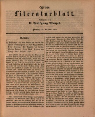 Morgenblatt für gebildete Leser. Literaturblatt (Morgenblatt für gebildete Stände) Montag 24. Oktober 1842