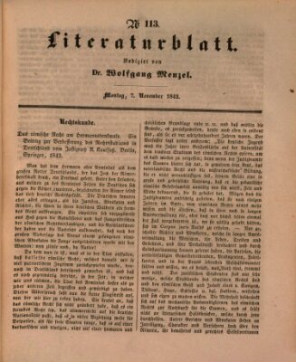 Morgenblatt für gebildete Leser. Literaturblatt (Morgenblatt für gebildete Stände) Montag 7. November 1842