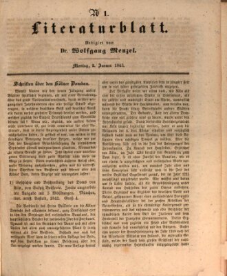 Morgenblatt für gebildete Leser. Literaturblatt (Morgenblatt für gebildete Stände) Montag 2. Januar 1843