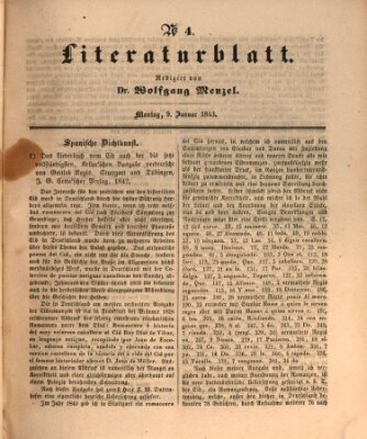 Morgenblatt für gebildete Leser. Literaturblatt (Morgenblatt für gebildete Stände) Montag 9. Januar 1843