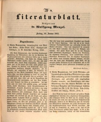 Morgenblatt für gebildete Leser. Literaturblatt (Morgenblatt für gebildete Stände) Freitag 20. Januar 1843