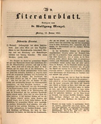 Morgenblatt für gebildete Leser. Literaturblatt (Morgenblatt für gebildete Stände) Montag 23. Januar 1843