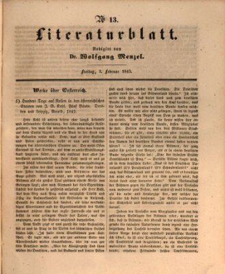 Morgenblatt für gebildete Leser. Literaturblatt (Morgenblatt für gebildete Stände) Freitag 3. Februar 1843