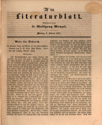 Morgenblatt für gebildete Leser. Literaturblatt (Morgenblatt für gebildete Stände) Montag 6. Februar 1843