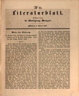 Morgenblatt für gebildete Leser. Literaturblatt (Morgenblatt für gebildete Stände) Mittwoch 8. Februar 1843