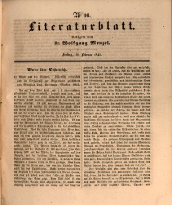 Morgenblatt für gebildete Leser. Literaturblatt (Morgenblatt für gebildete Stände) Freitag 10. Februar 1843