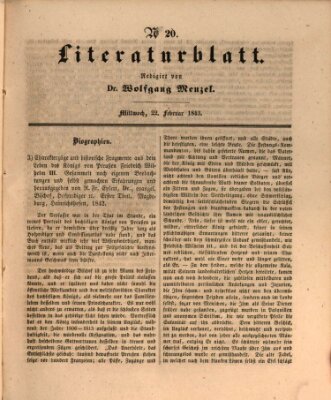 Morgenblatt für gebildete Leser. Literaturblatt (Morgenblatt für gebildete Stände) Mittwoch 22. Februar 1843