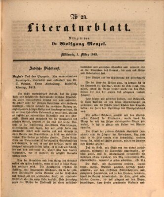 Morgenblatt für gebildete Leser. Literaturblatt (Morgenblatt für gebildete Stände) Mittwoch 1. März 1843