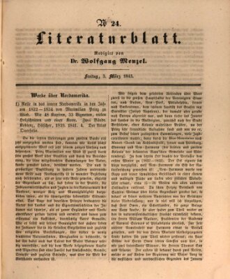 Morgenblatt für gebildete Leser. Literaturblatt (Morgenblatt für gebildete Stände) Freitag 3. März 1843